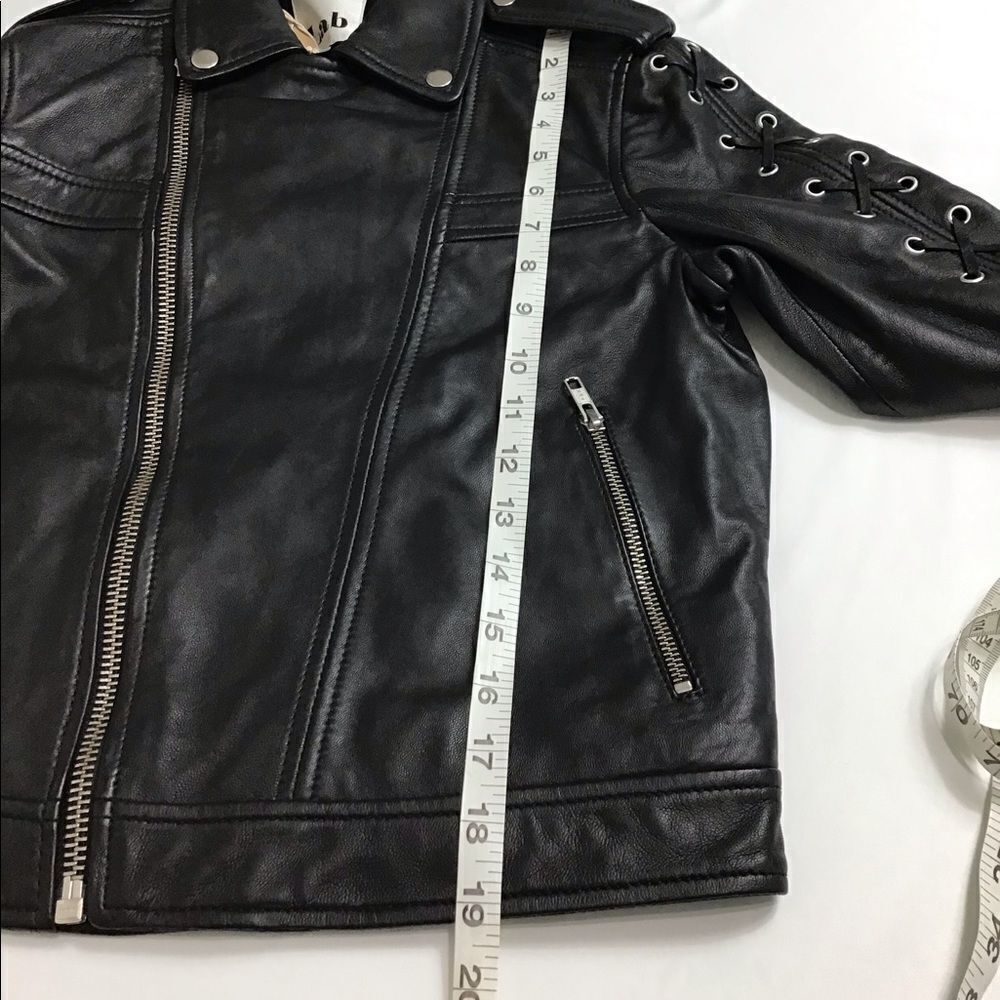 Lab London Black Leather Moto Biker Jacket Lattice Sleeve Size Medium - Picture 8 of 10